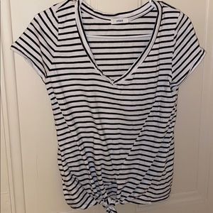 White and black striped front tie t-shirt